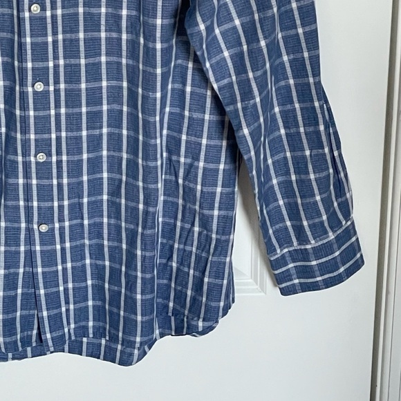 J. McLaughlin Trim Fit Linen Cotton blend button down Shirt blue 35480 - Picture 4 of 12